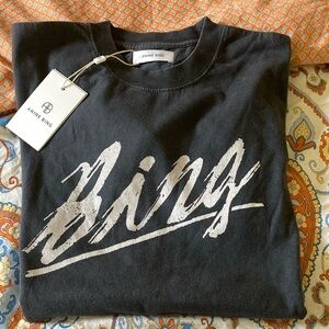 Anine Bing Charcoal T shirt with White Script